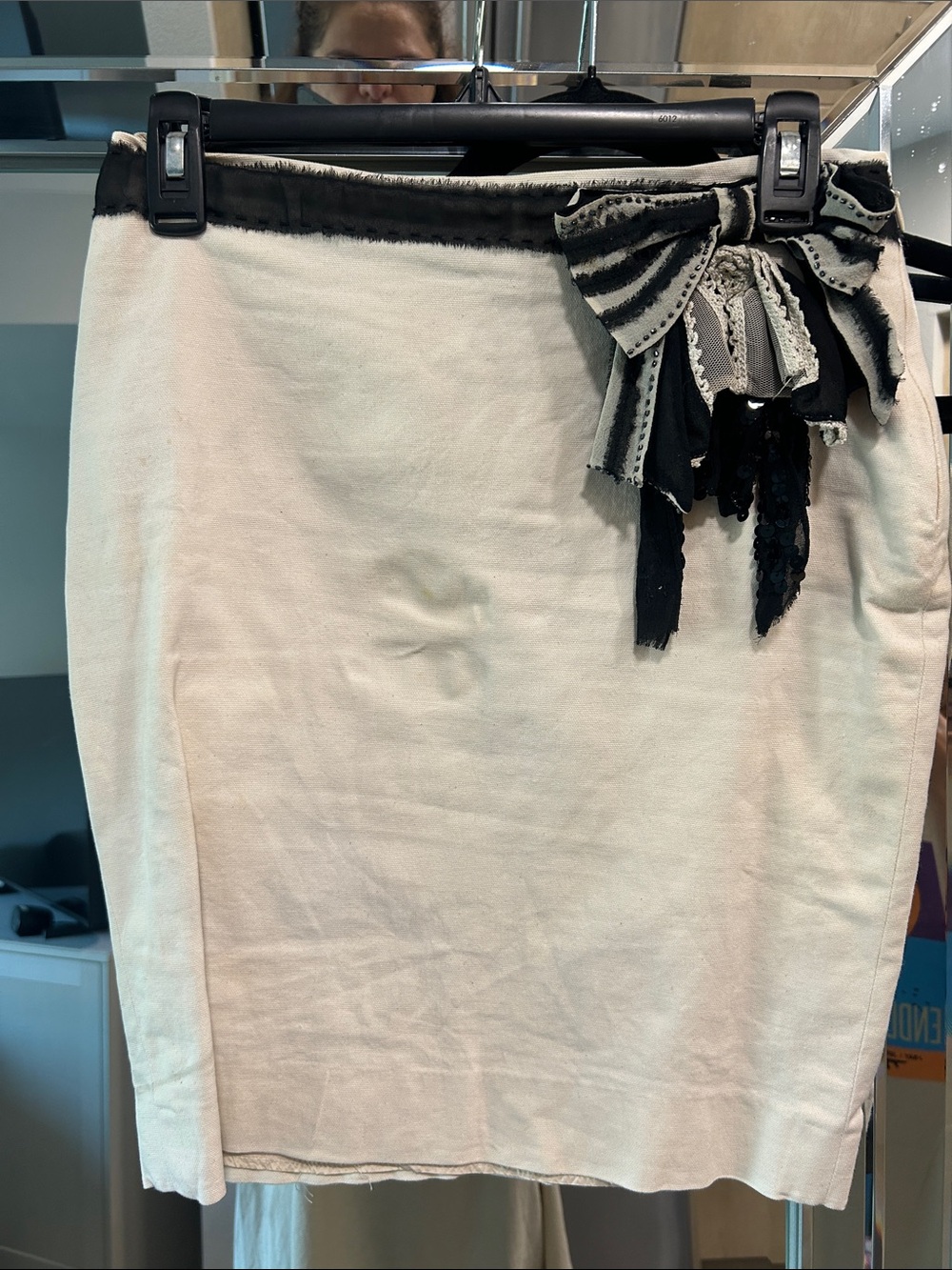 Mossimo Supply Co. Cream Pencil Skirt with Black Trim & Bow Accent